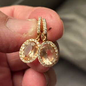 Rose gold, diamonds surrounding, and morganite earrings, 14k